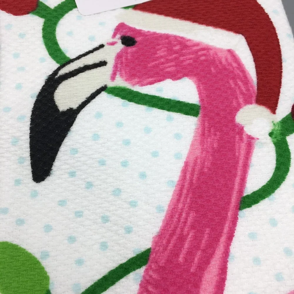 x2 Sigrid Olsen Christmas Lights Flamingo Kitchen Towel Set Santa Hat Tropical